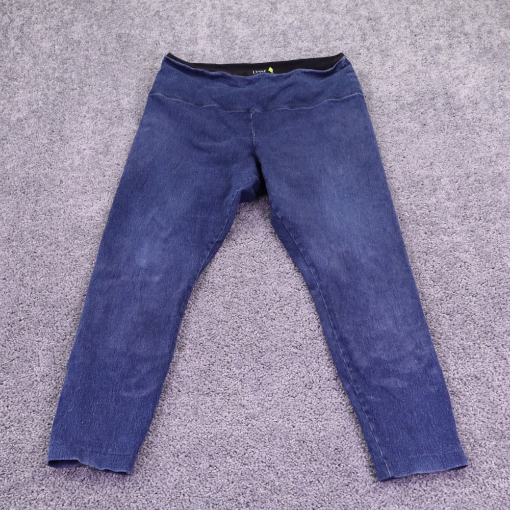 Lysse Leggings Womens 1X Blue Denim Knit Stretch Pull On Skinny Cropped Capri